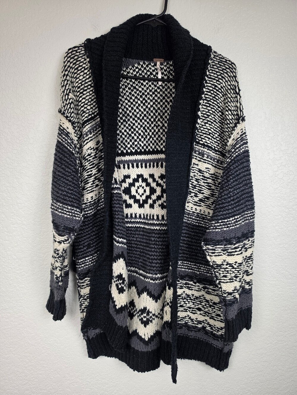 Free People Black White Patterned Knit Cardigan XS